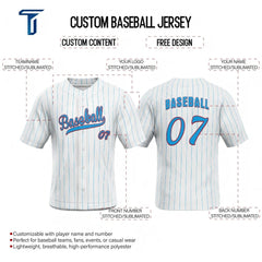 White Pinstripe Custom Classic Full Button Baseball Jersey