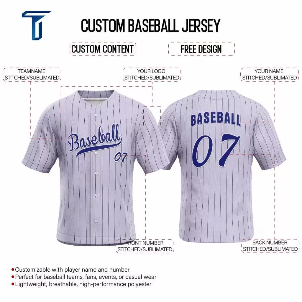 Purple Pinstripe Custom Full Button Baseball Jersey