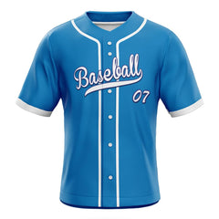 Blue Custom Classic Full Button Baseball Jersey