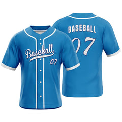 Blue Custom Classic Full Button Baseball Jersey