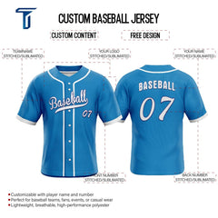 Blue Custom Classic Full Button Baseball Jersey
