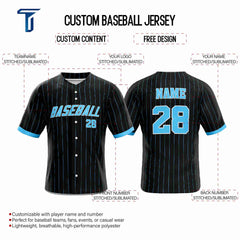 Black Pinstripe Custom Classic Full Button Baseball Jersey