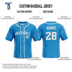 Blue Pinstripe Custom Classic Full Button Baseball Jersey