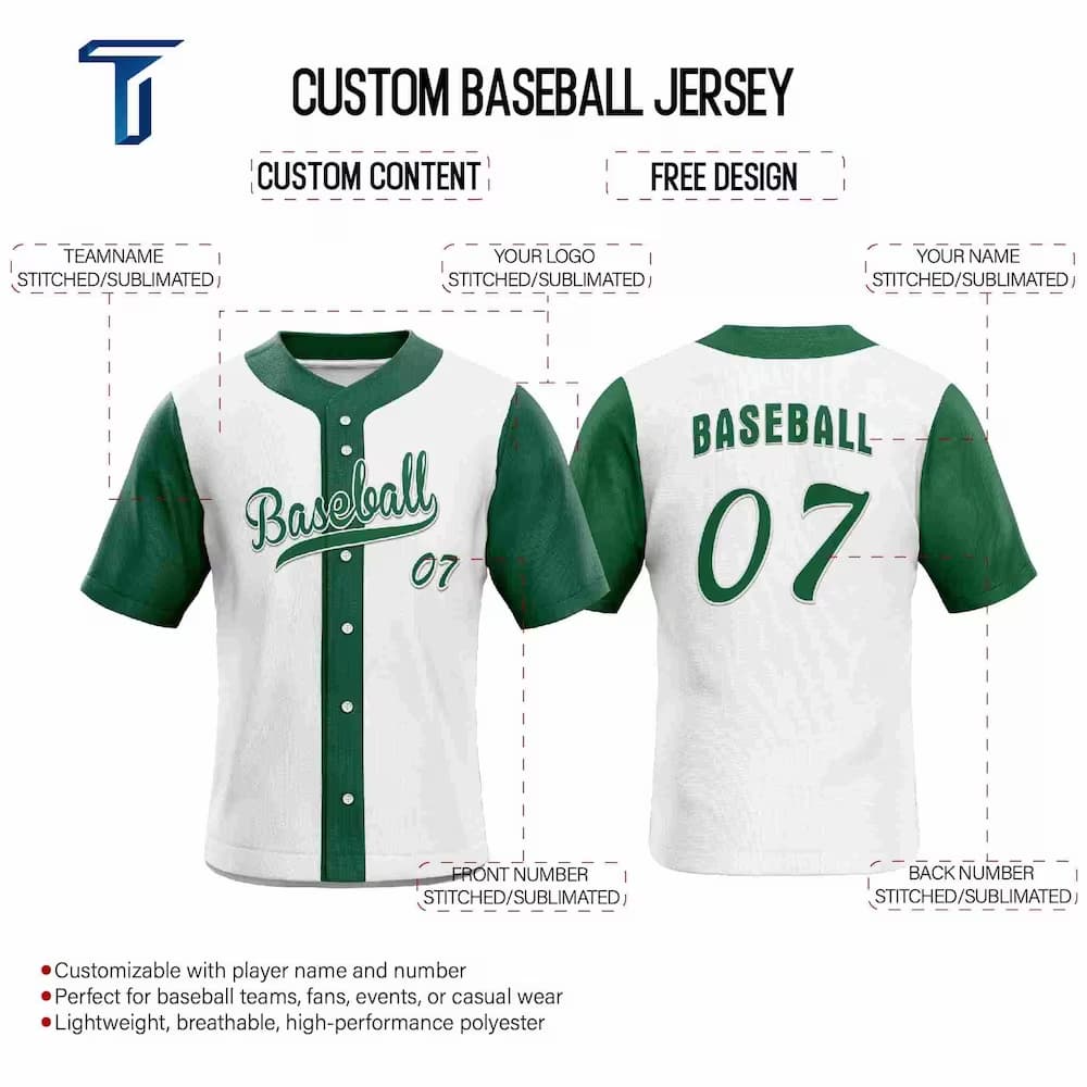 Colorblock Green Custom Classic Full Button Baseball Jersey