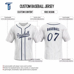 Grey-Blue Pinstripe Custom Full Button Baseball Jersey