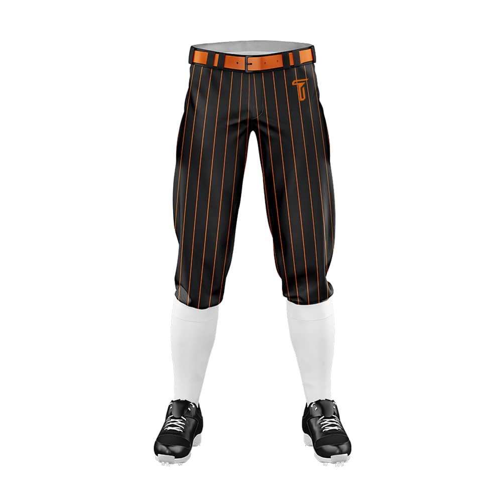 Custom Black Orange Pinestripe Stretch Practice Knickers Baseball Pants