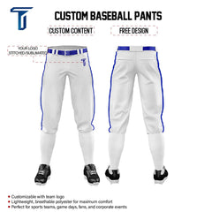Custom White Blue Side-Stripe Stretch Practice Knickers Baseball Pants