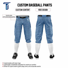 Custom Blue Black Pinestripe Stretch Practice Knickers Baseball Pants