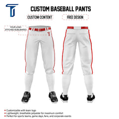 Custom White Red Side-Stripe Stretch Practice Knickers Baseball Pants