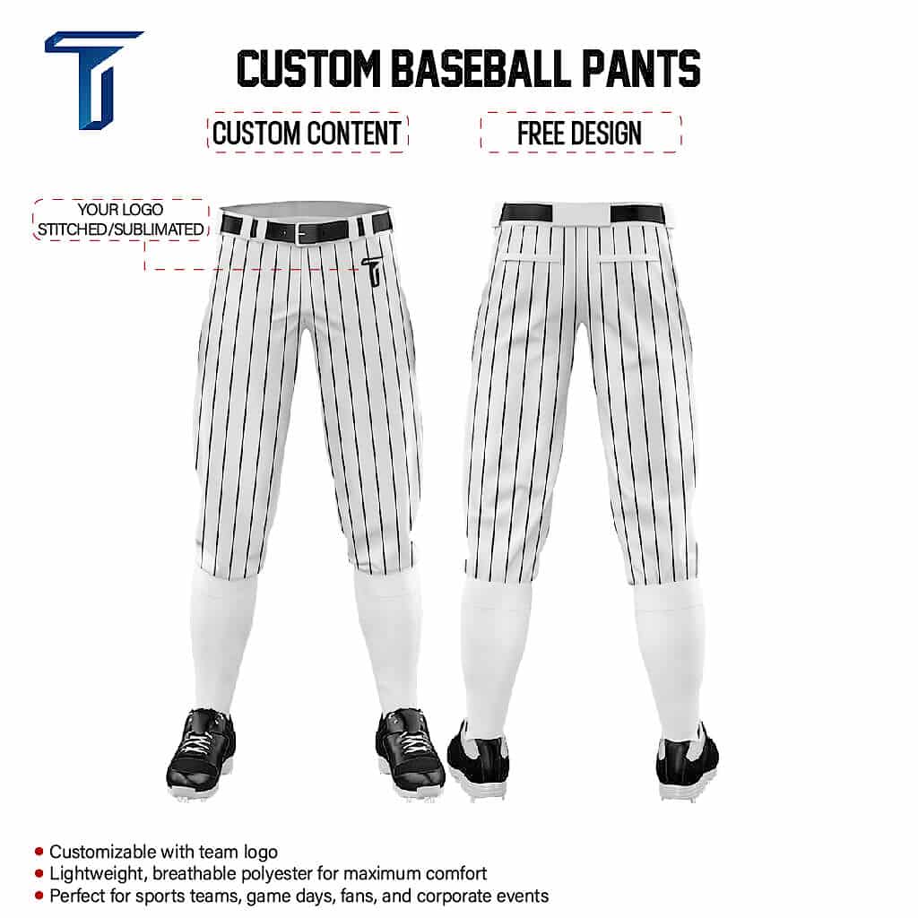 Custom White Black Pinestripe Stretch Practice Knickers Baseball Pants