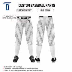 Custom White Black Pinestripe Stretch Practice Knickers Baseball Pants
