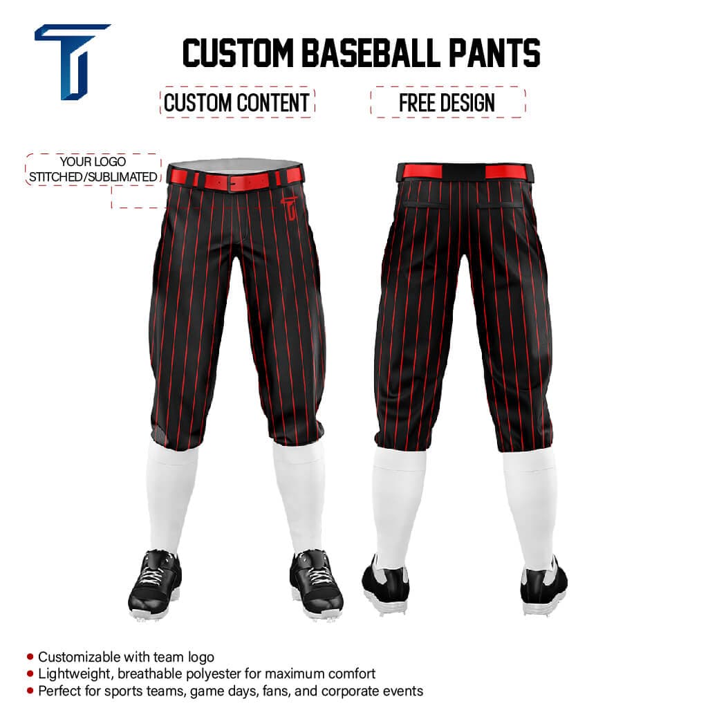 Custom Black Orange Pinestripe Stretch Practice Knickers Baseball Pants
