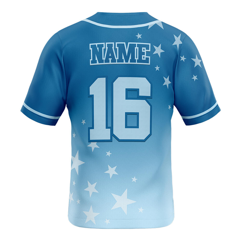 Stars Blue Custom Full Button Baseball Jersey