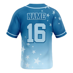Stars Blue Custom Full Button Baseball Jersey