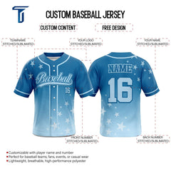 Stars Blue Custom Full Button Baseball Jersey