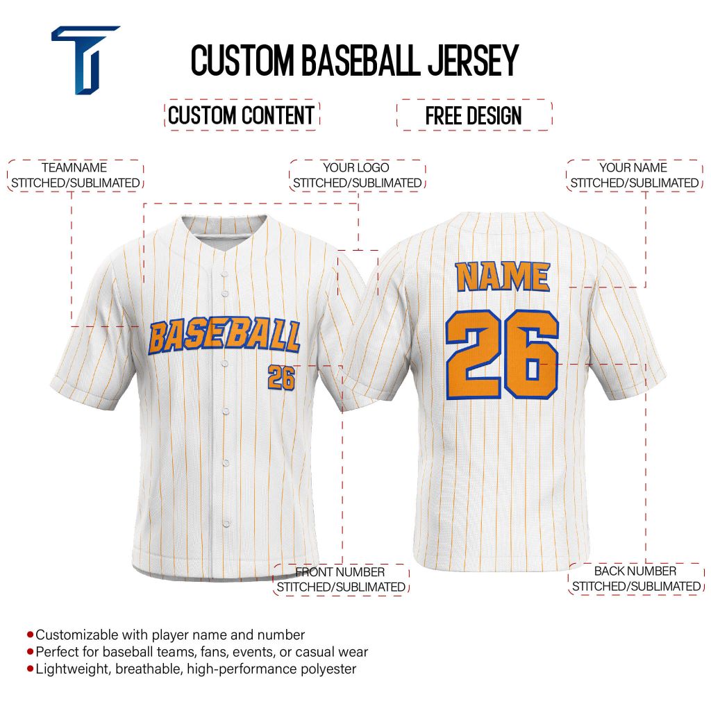White Pinstripe Custom Classic Full Button Baseball Jersey