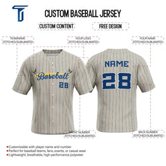 Grey Pinstripe Custom Classic Full Button Baseball Jersey