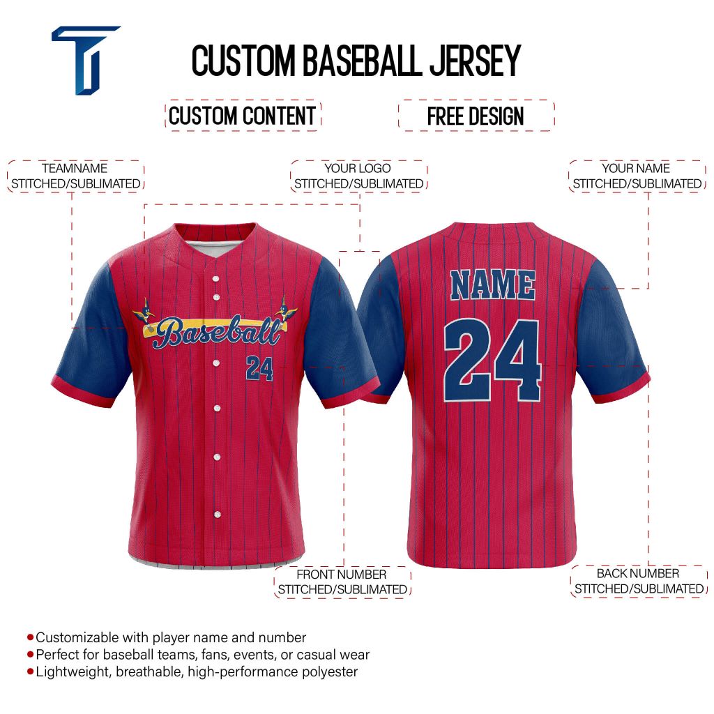 Colorblock Pinstripe Custom Classic Full Button Baseball Jersey