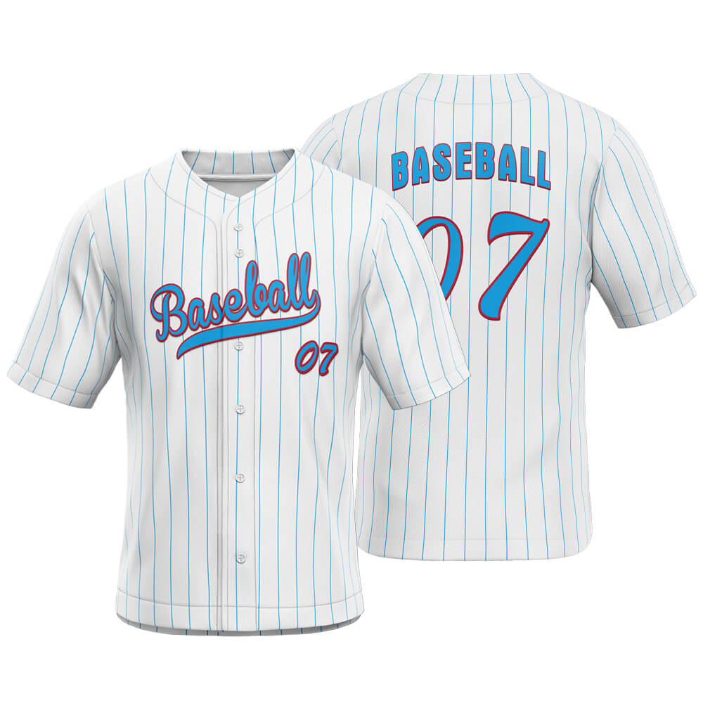 White Pinstripe Custom Classic Full Button Baseball Jersey