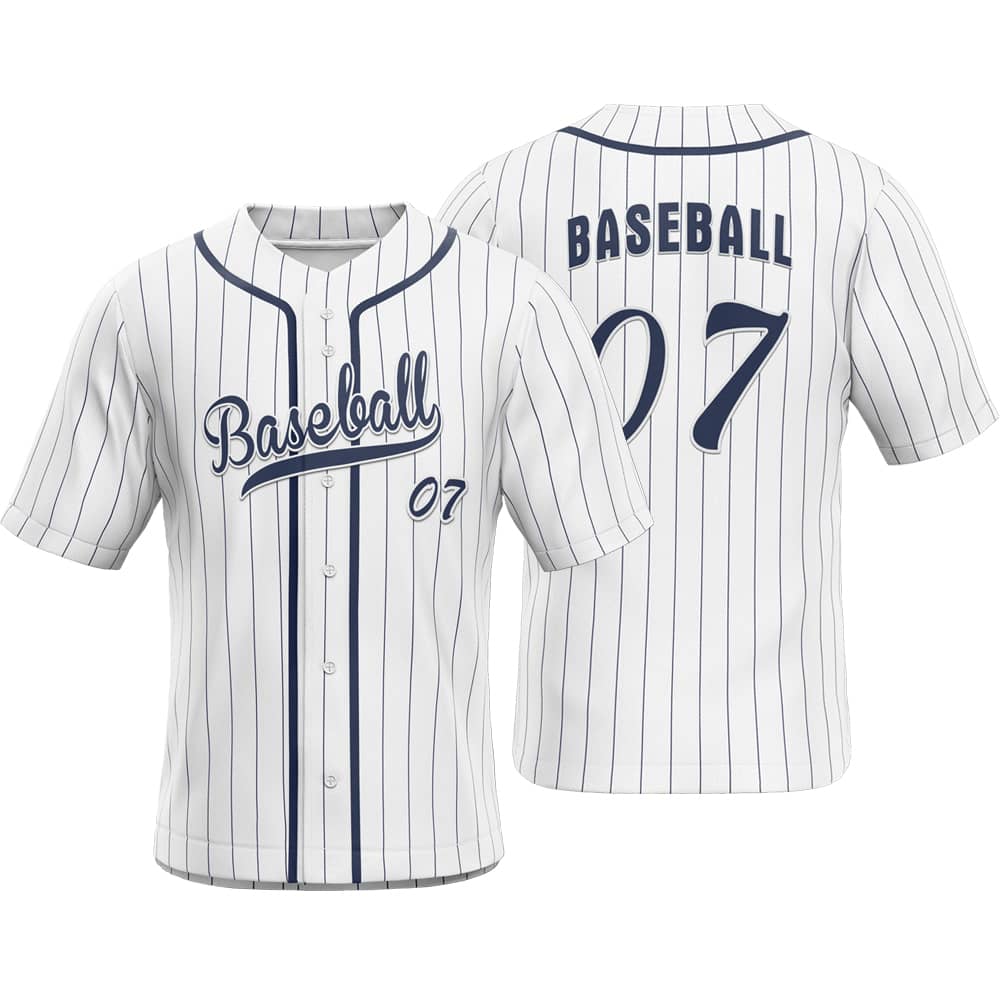 Grey-Blue Pinstripe Custom Full Button Baseball Jersey