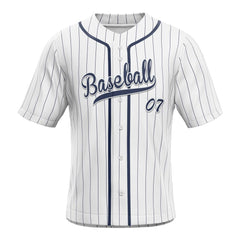 Grey-Blue Pinstripe Custom Full Button Baseball Jersey