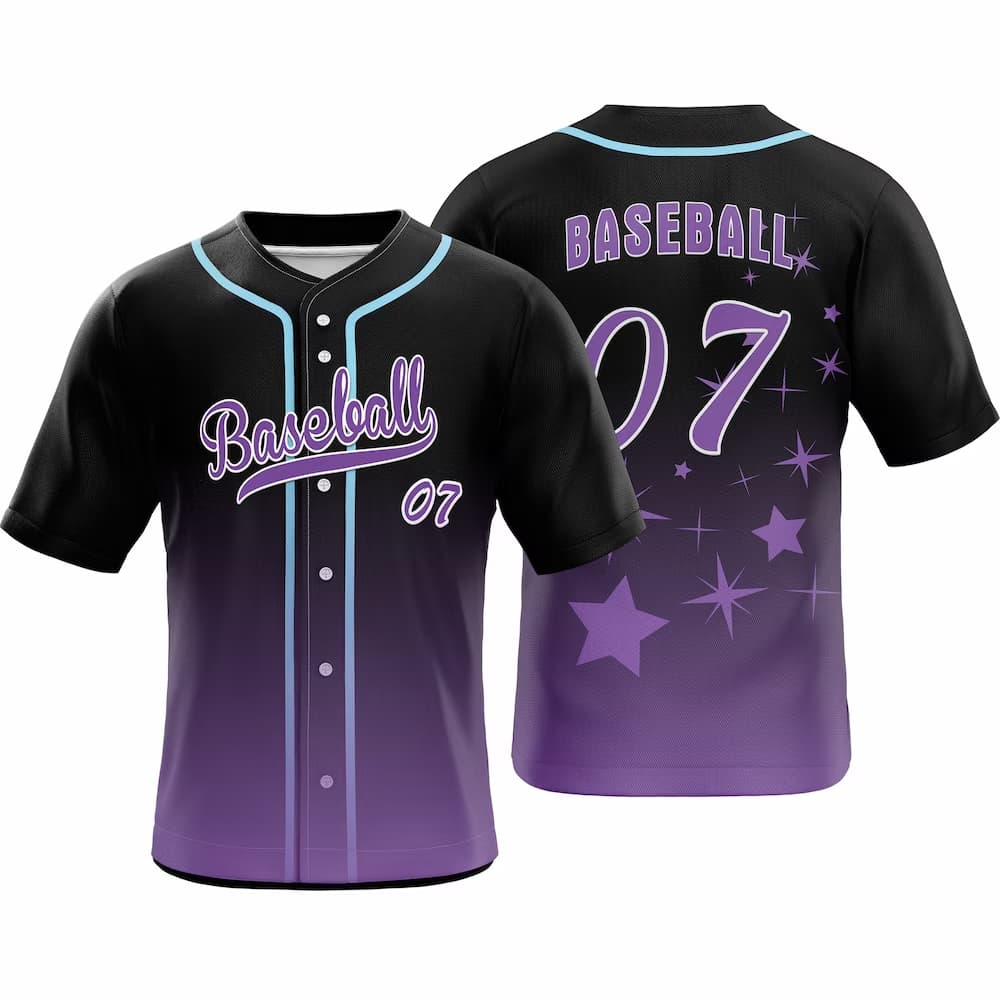 Dark-Purple Stars Custom Full Button Baseball Jersey