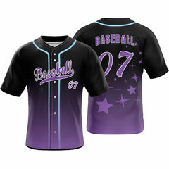 Dark-Purple Stars Custom Full Button Baseball Jersey