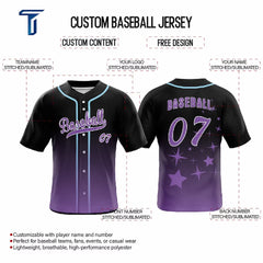Dark-Purple Stars Custom Full Button Baseball Jersey