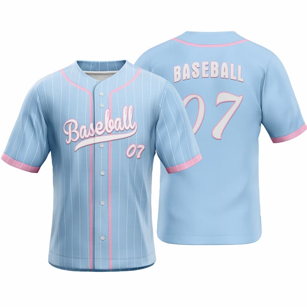 Maya Blue Pinstripe Custom Full Button Baseball Jersey