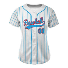 Manganese Blue Pinstripe Custom Full Button Baseball Jersey for Women