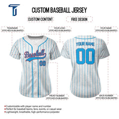 Manganese Blue Pinstripe Custom Full Button Baseball Jersey for Women