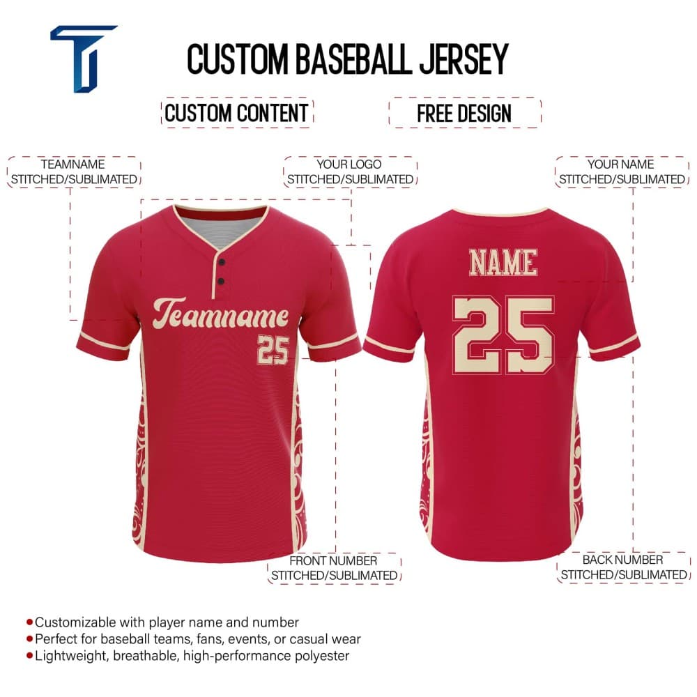Retro Rose Custom Two-Button Baseball Jersey