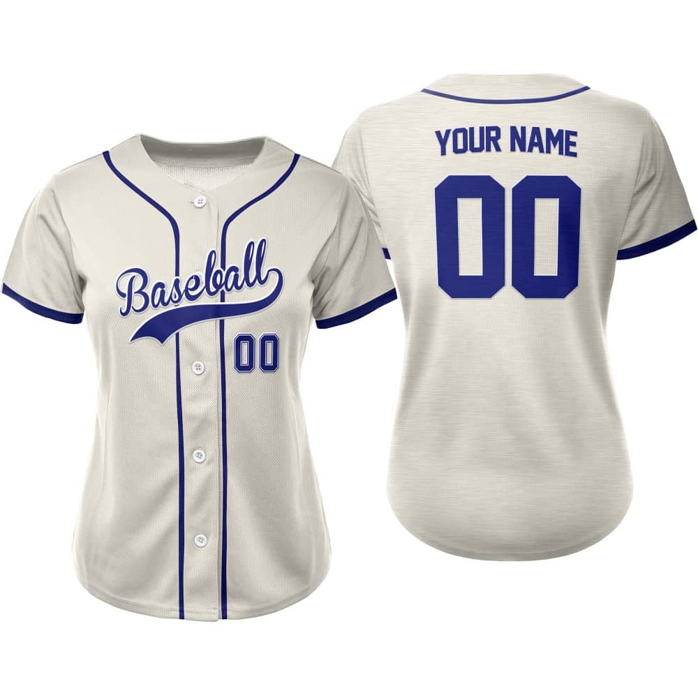 Cream Custom Classic Full Button Baseball Jersey for Women