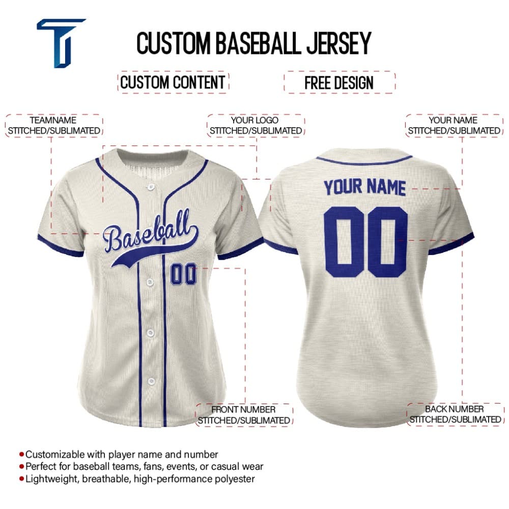 Cream Custom Classic Full Button Baseball Jersey for Women