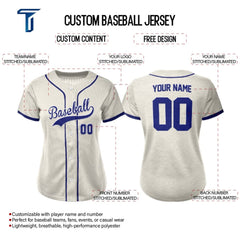 Cream Custom Classic Full Button Baseball Jersey for Women