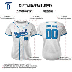 White Custom Classic Full Button Baseball Jersey for Women