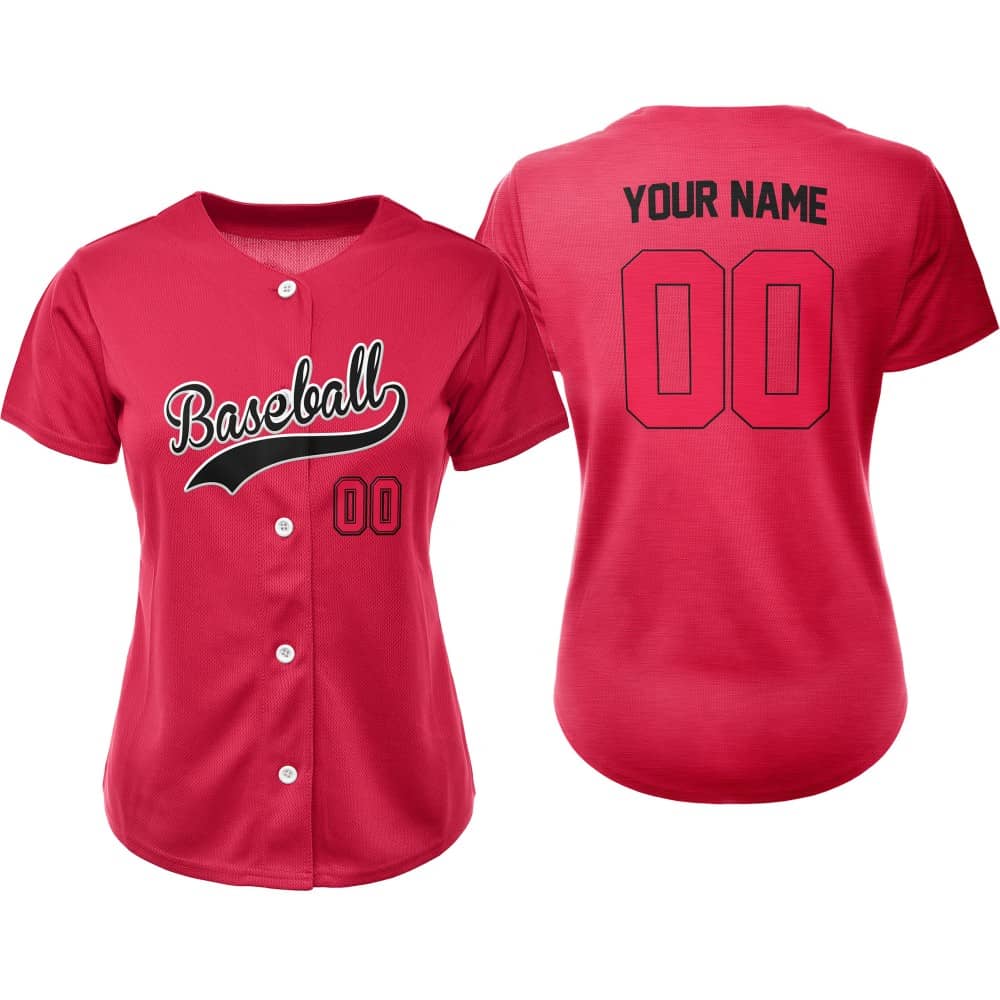 Rose Red Custom Classic Full Button Baseball Jersey for Women