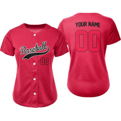 Rose Red Custom Classic Full Button Baseball Jersey for Women