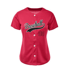 Rose Red Custom Classic Full Button Baseball Jersey for Women