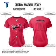 Rose Red Custom Classic Full Button Baseball Jersey for Women