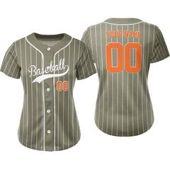 Khaki Pinstripe Custom Classic Full Button Baseball Jersey for Women