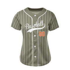 Khaki Pinstripe Custom Classic Full Button Baseball Jersey for Women