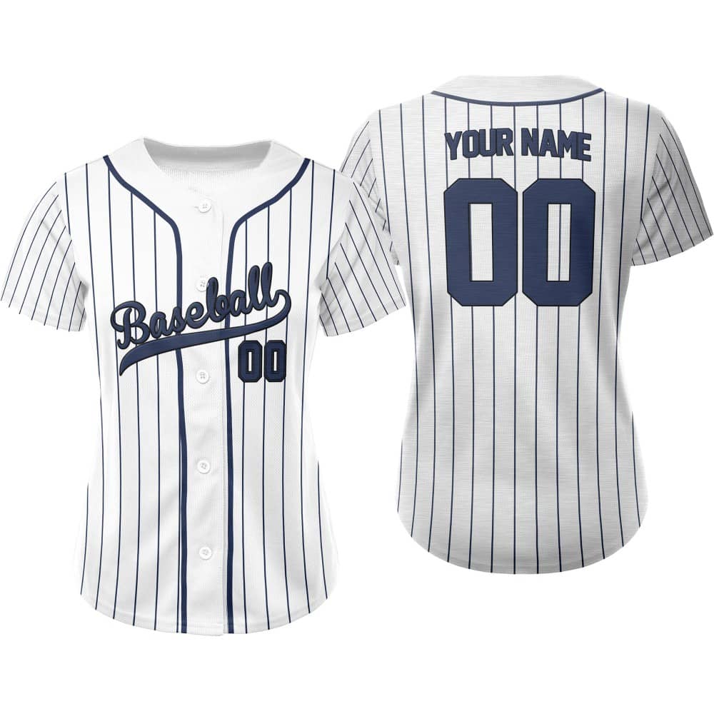 French Navy Pinstripe Custom Full Button Baseball Jersey for Women