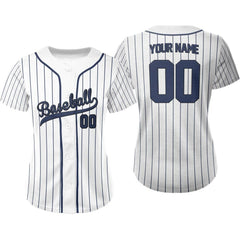 French Navy Pinstripe Custom Full Button Baseball Jersey for Women