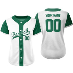 Colorblock White-Green Custom Full Button Baseball Jersey for Women