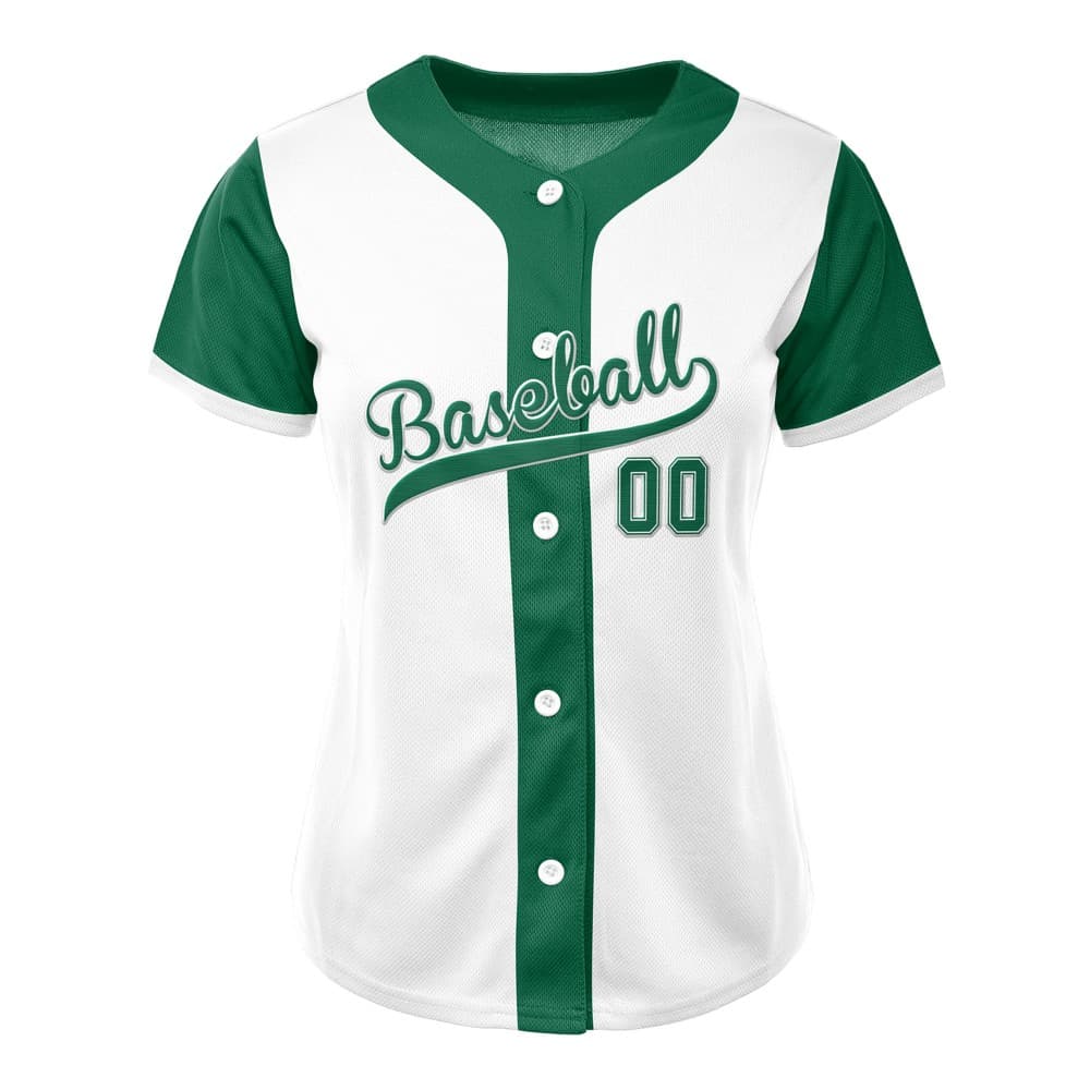 Colorblock White-Green Custom Full Button Baseball Jersey for Women