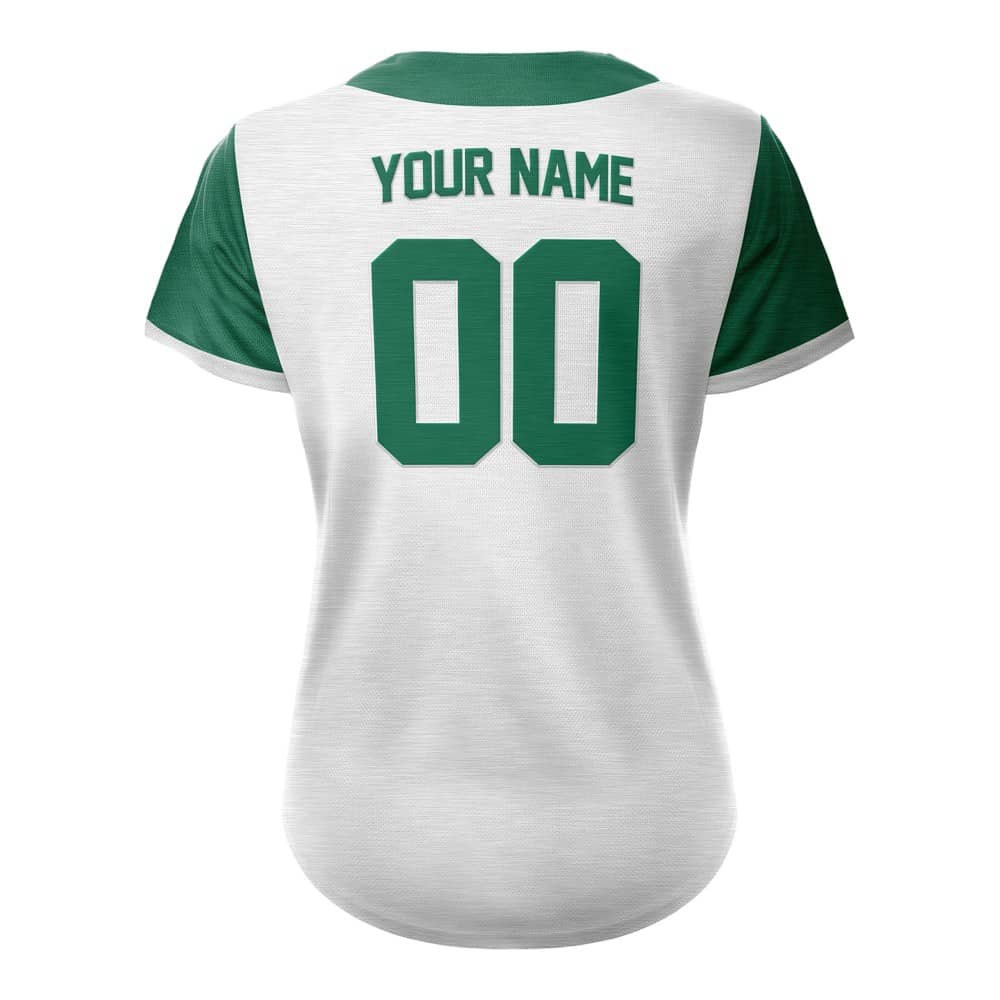 Colorblock White-Green Custom Full Button Baseball Jersey for Women