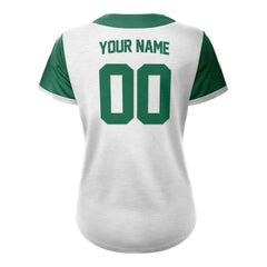 Colorblock White-Green Custom Full Button Baseball Jersey for Women