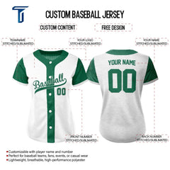 Colorblock White-Green Custom Full Button Baseball Jersey for Women
