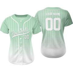 Celadon Gradient Pinstripe Custom Full Button Baseball Jersey for Women
